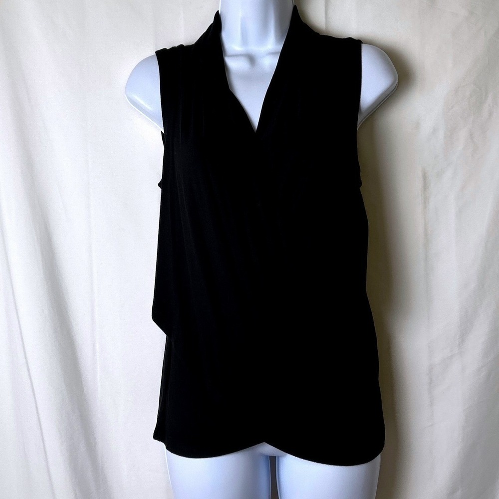 1.STATE Womens Draped Surplice Faux Wrap Sleeveless Knit Top Size XS Black NEW